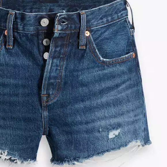 Levi's 501 Original Fit High Rise Shorts Dark Wash Distressed 28 - Picture 4 of 14